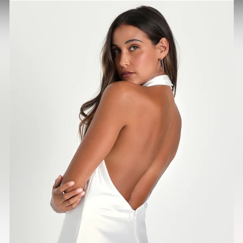 Lulu's Beyond Classy White Satin Halter Mini Dress - Picture 8 of 9
